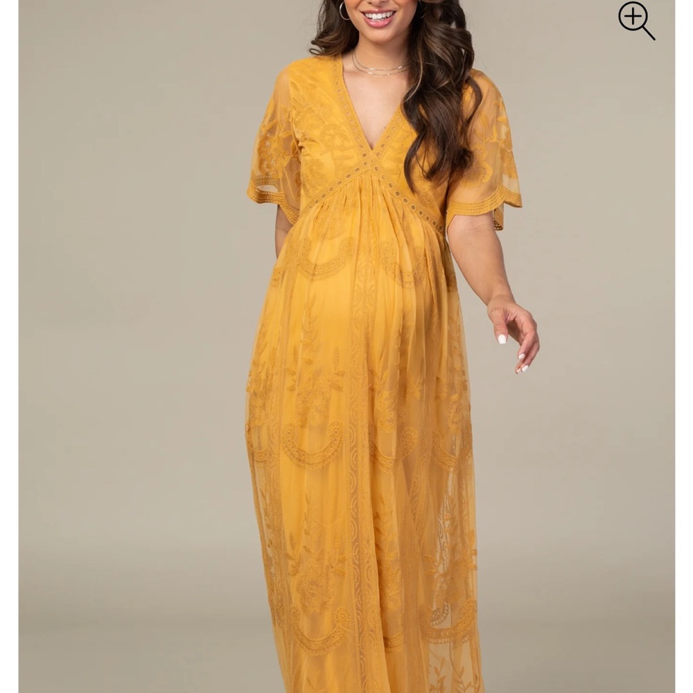 Pinkblush Mustard Lace Maternity Maxi Dress